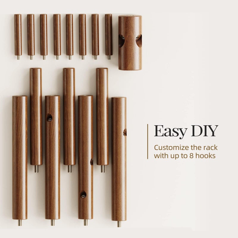 Pipishell Sturdy Wooden Coat Tree with 8 Hooks, 3 Adjustable Sizes for Clothes, Hat Stand Used in Bedroom/Office/Entryway, Brown - Image 5